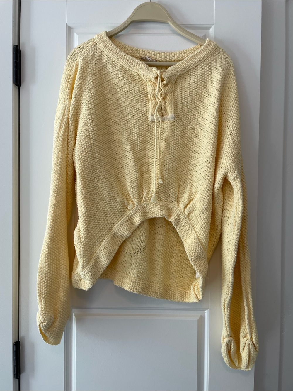 Hem & Thread Pale Yellow Lace-Up Knit Pullover